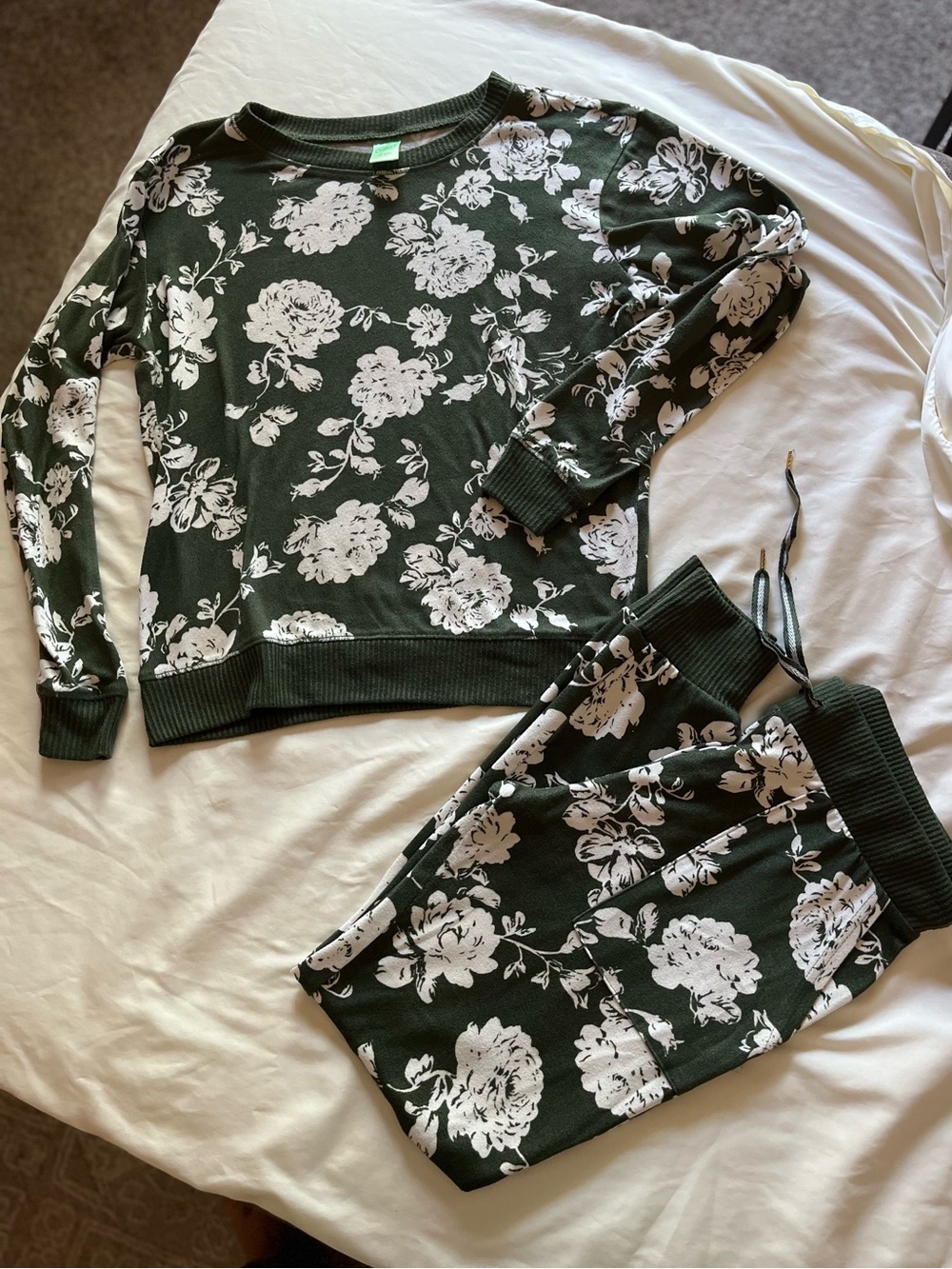 Honeydew Intimates Dark Green and White Floral Pajama Set